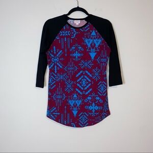 LuLaRoe Maroon Black Blue Southwestern Print Randy Top